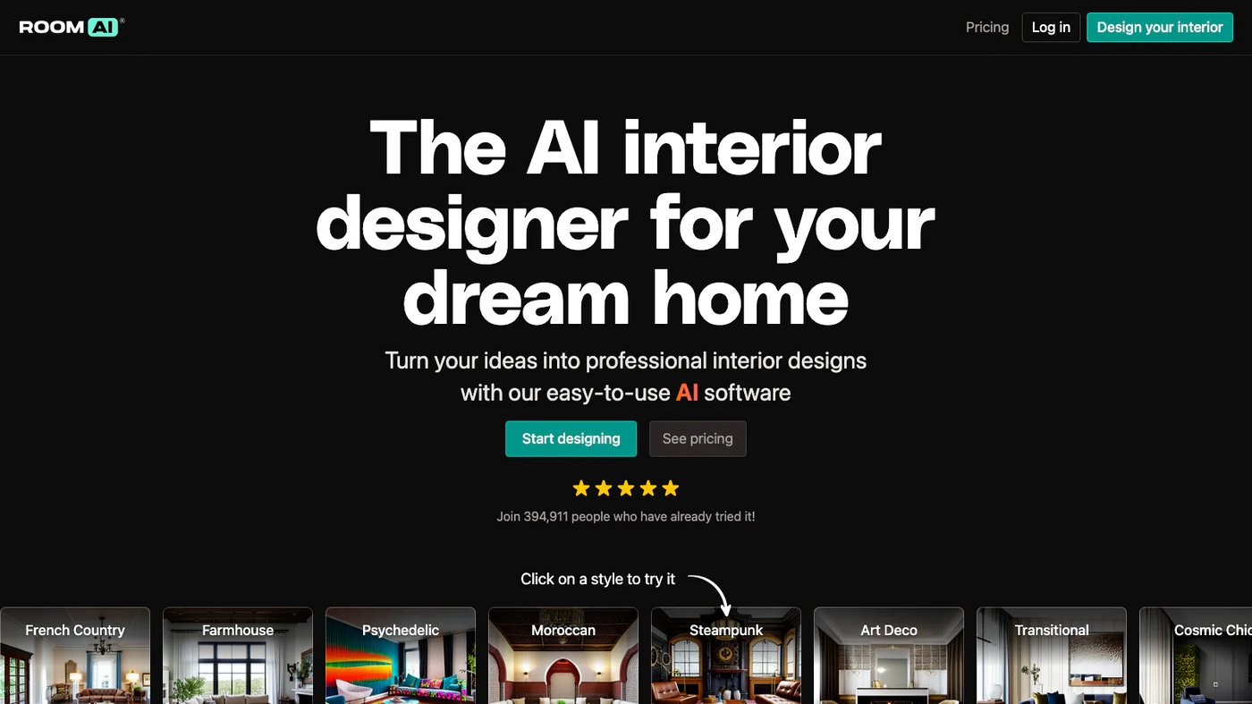 Room AI website homepage screenshot
