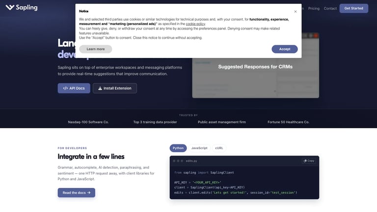Sapling website homepage screenshot