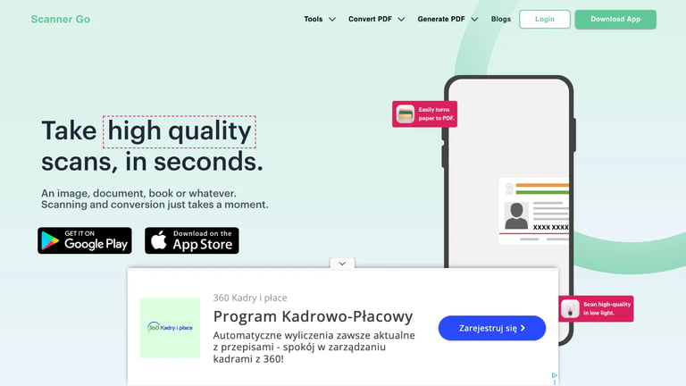 Scanner Go website homepage screenshot