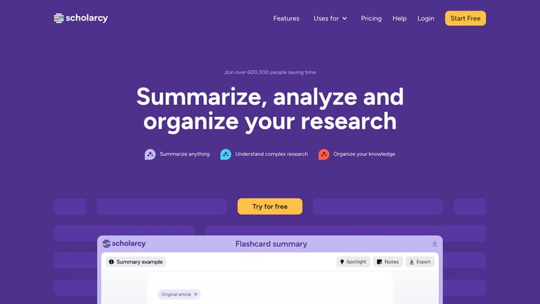 Scholarcy website homepage screenshot