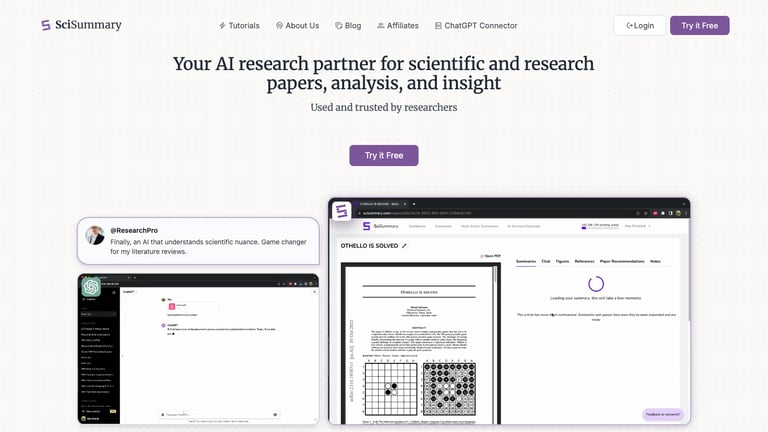 SciSummary website homepage screenshot