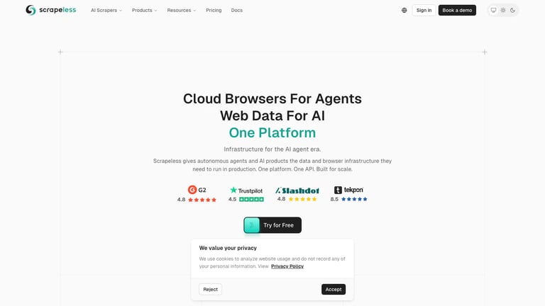 Scrapeless website homepage screenshot