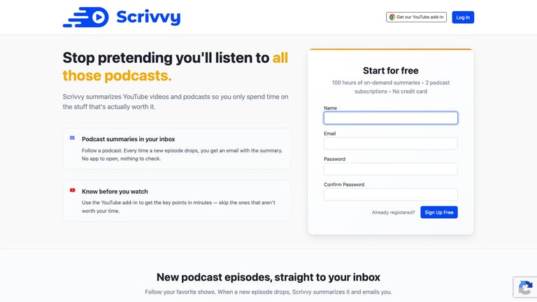 Scrivvy website homepage screenshot