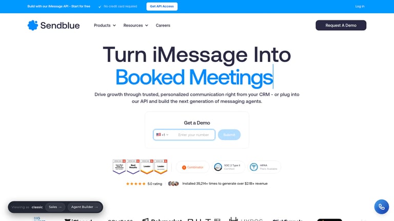 Sendblue website homepage screenshot