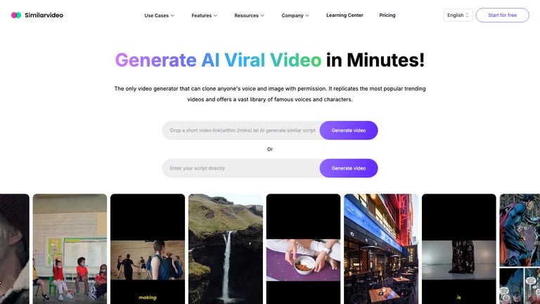 Similarvideo website homepage screenshot