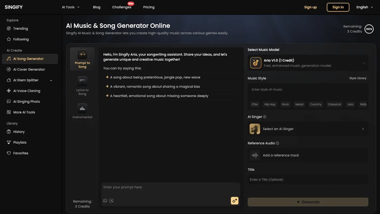 Singify website homepage screenshot