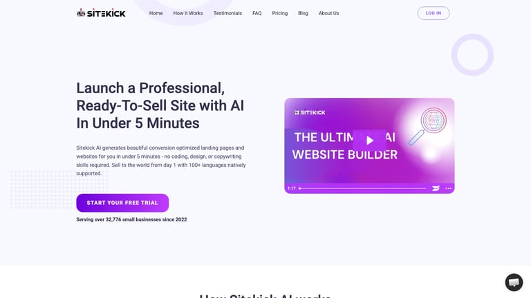 Sitekick AI website homepage screenshot