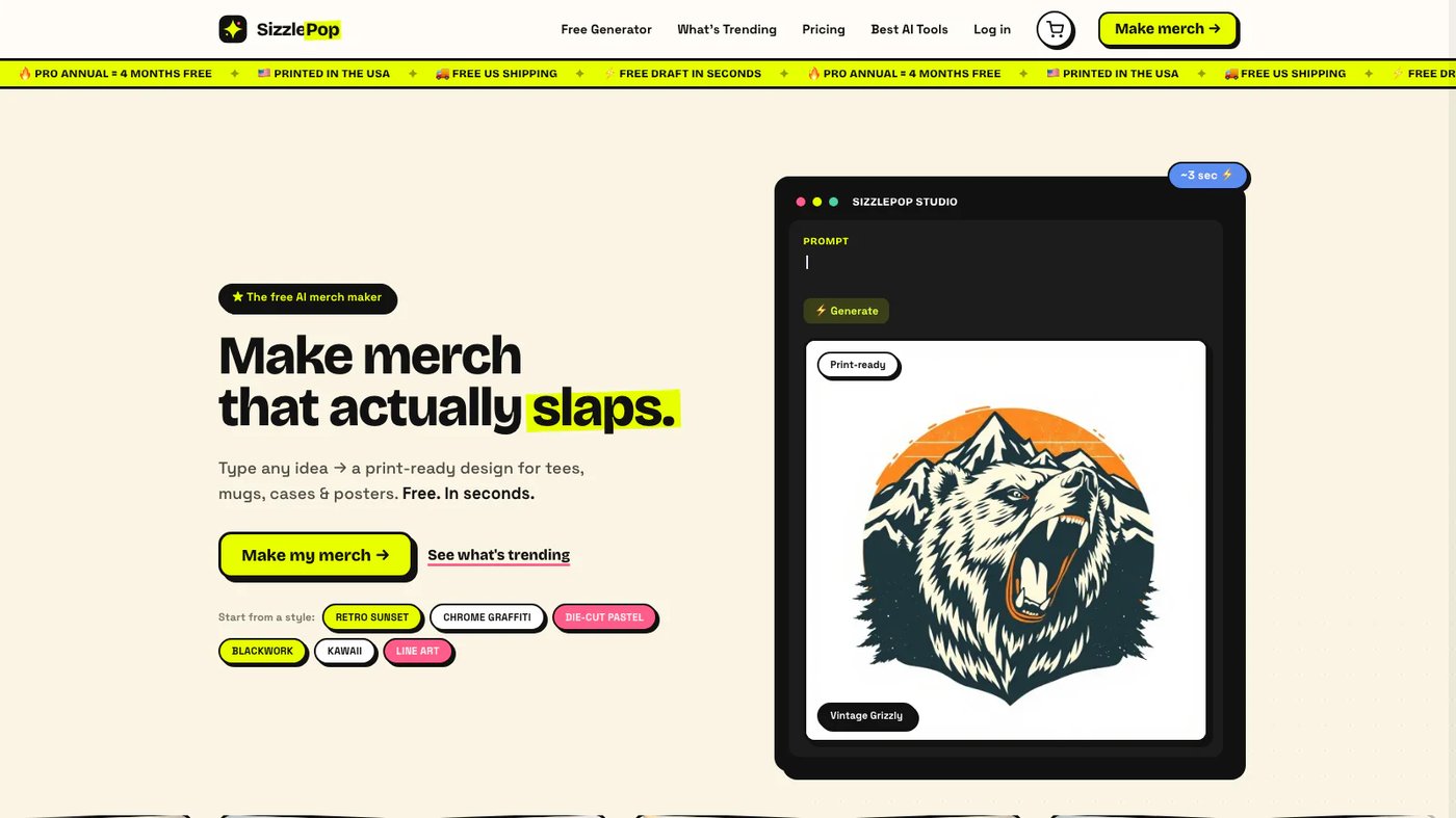 SizzlePop website homepage screenshot