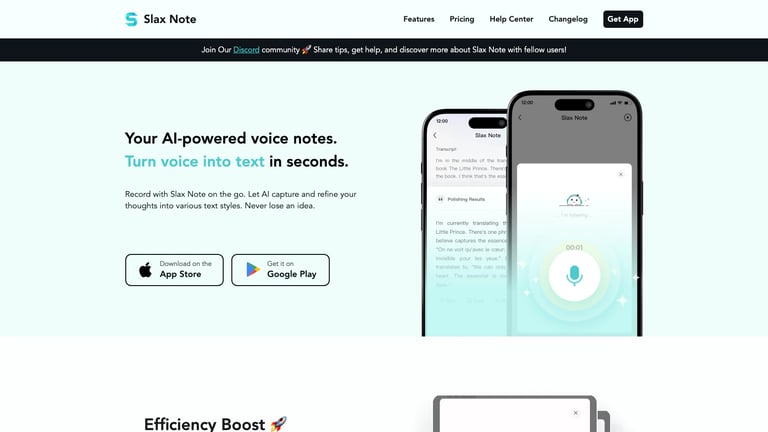 Slax Note website homepage screenshot