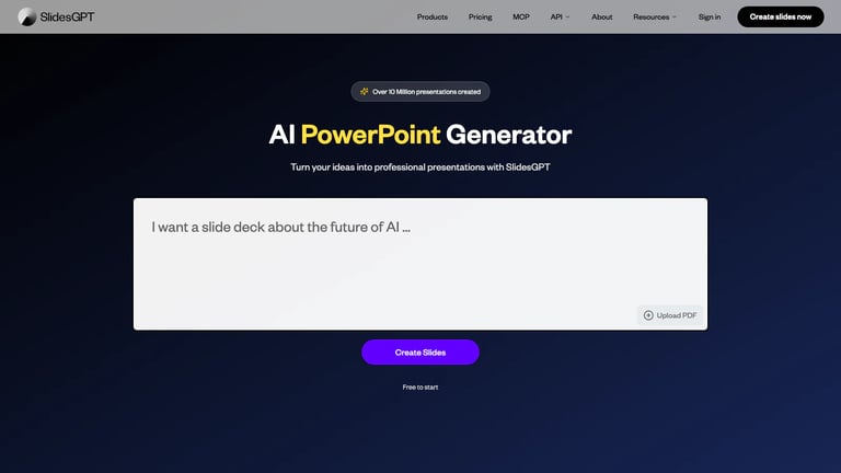 SlidesGPT website homepage screenshot