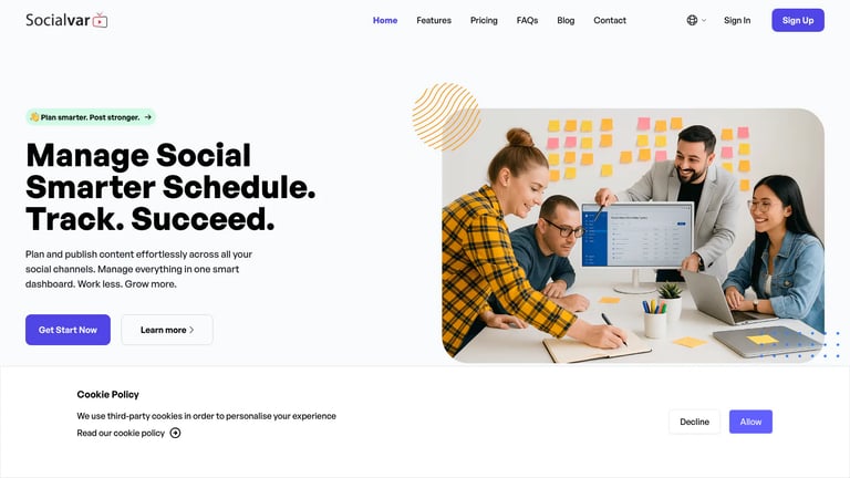 SocialVar website homepage screenshot