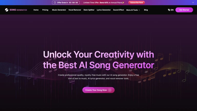 SongGenerator.io website homepage screenshot