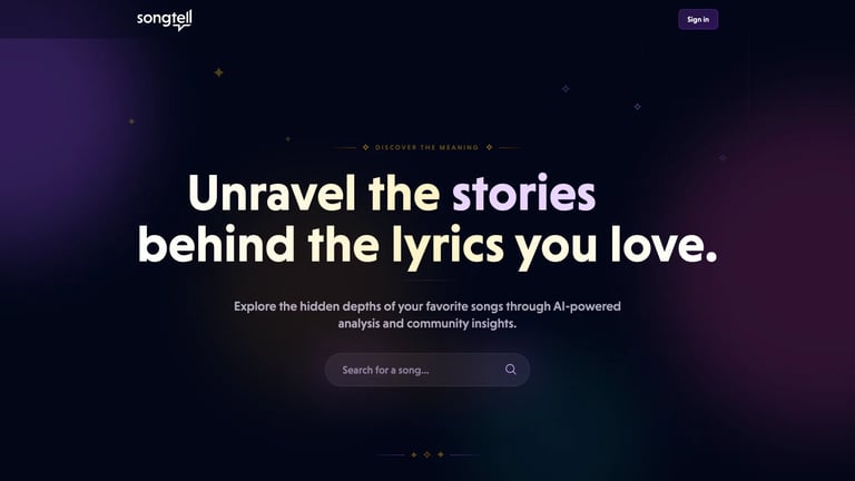 Songtell website homepage screenshot