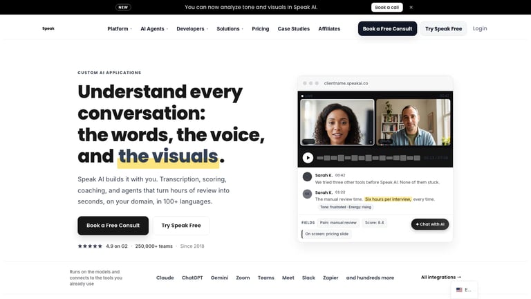Speak AI website homepage screenshot