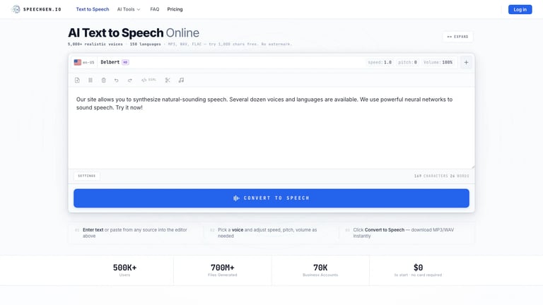 SpeechGen website homepage screenshot