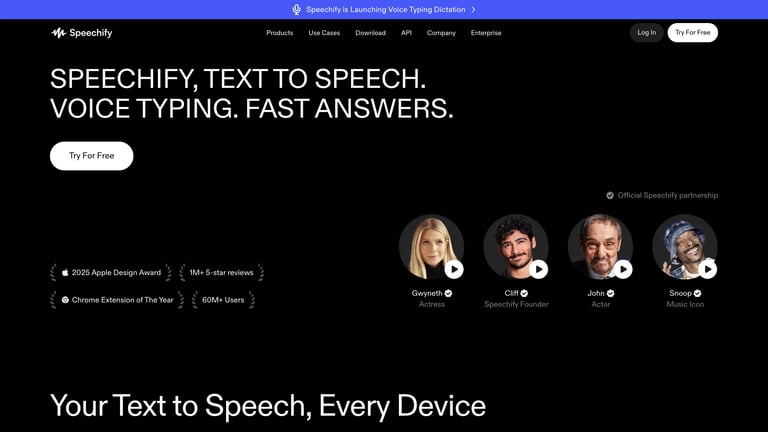 Speechify website homepage screenshot