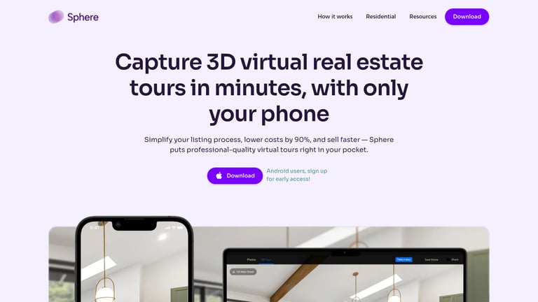 Sphere website homepage screenshot