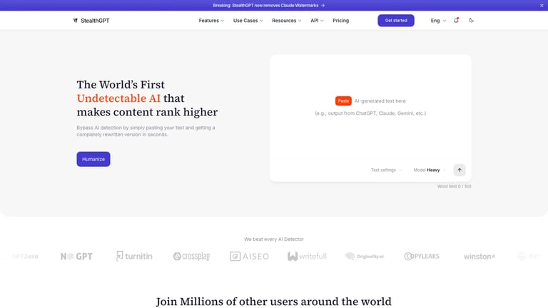 StealthGPT website homepage screenshot