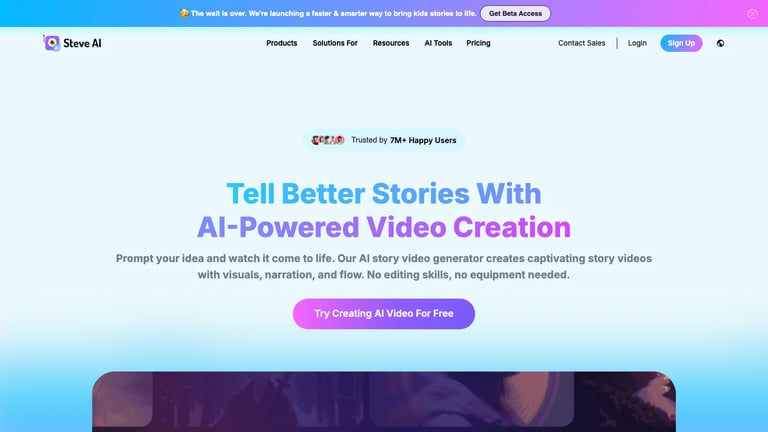 Steve AI website homepage screenshot