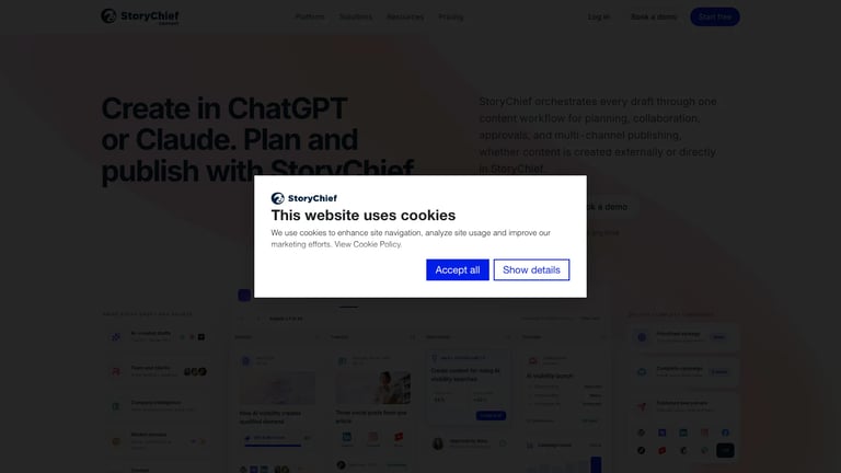 StoryChief website homepage screenshot