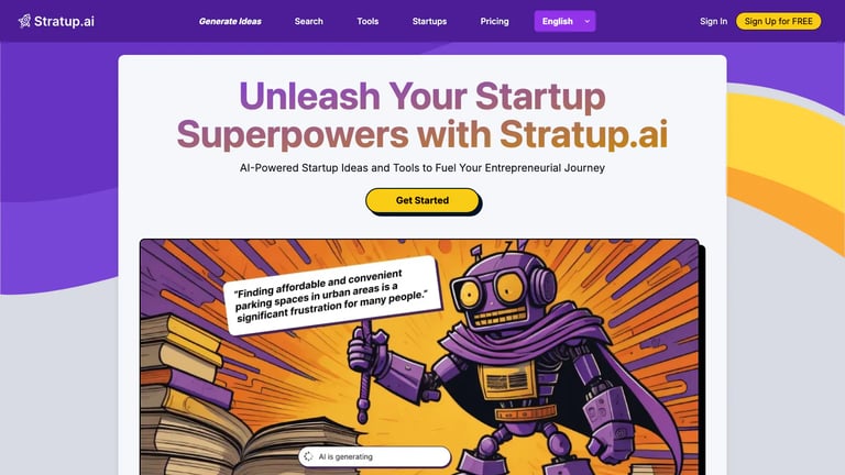 Stratup.ai website homepage screenshot
