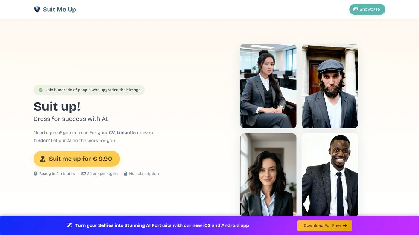 Suit Me Up website homepage screenshot