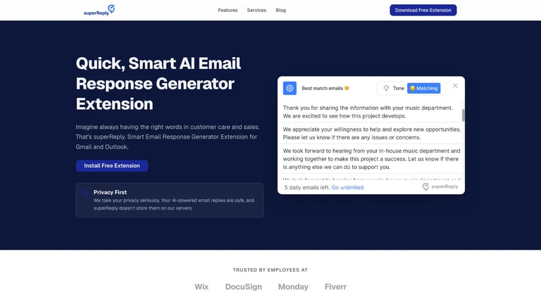 superReply website homepage screenshot
