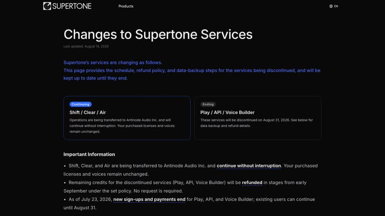 Supertone website homepage screenshot