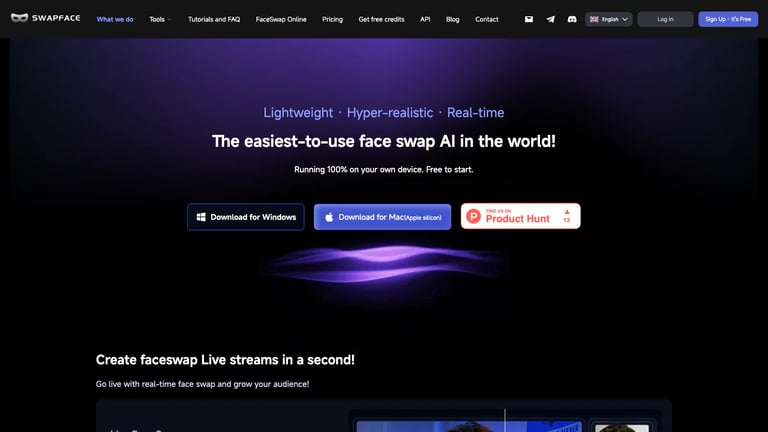 Swapface website homepage screenshot
