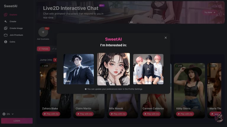 SweetAI website homepage screenshot