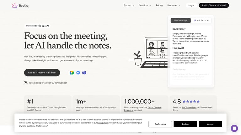 Tactiq website homepage screenshot