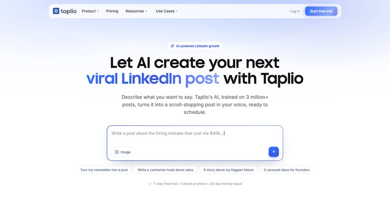 Taplio website homepage screenshot