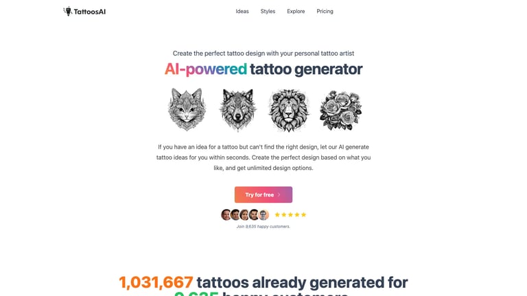 TattoosAI website homepage screenshot