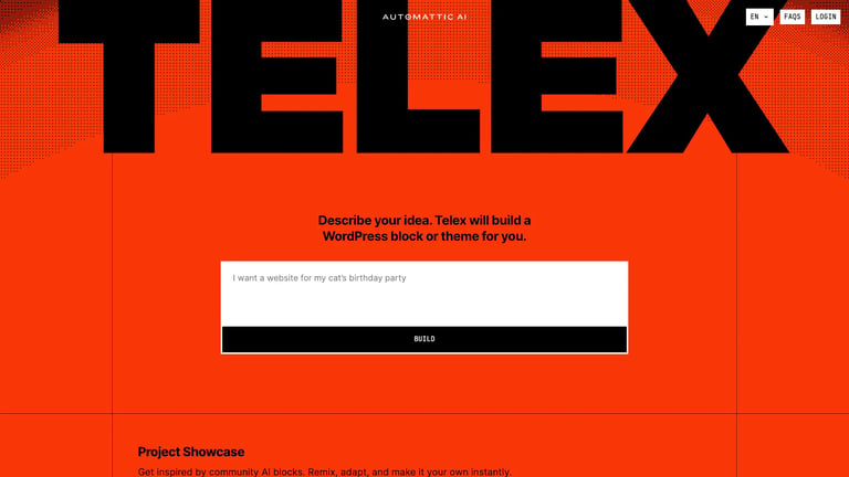 Telex website homepage screenshot