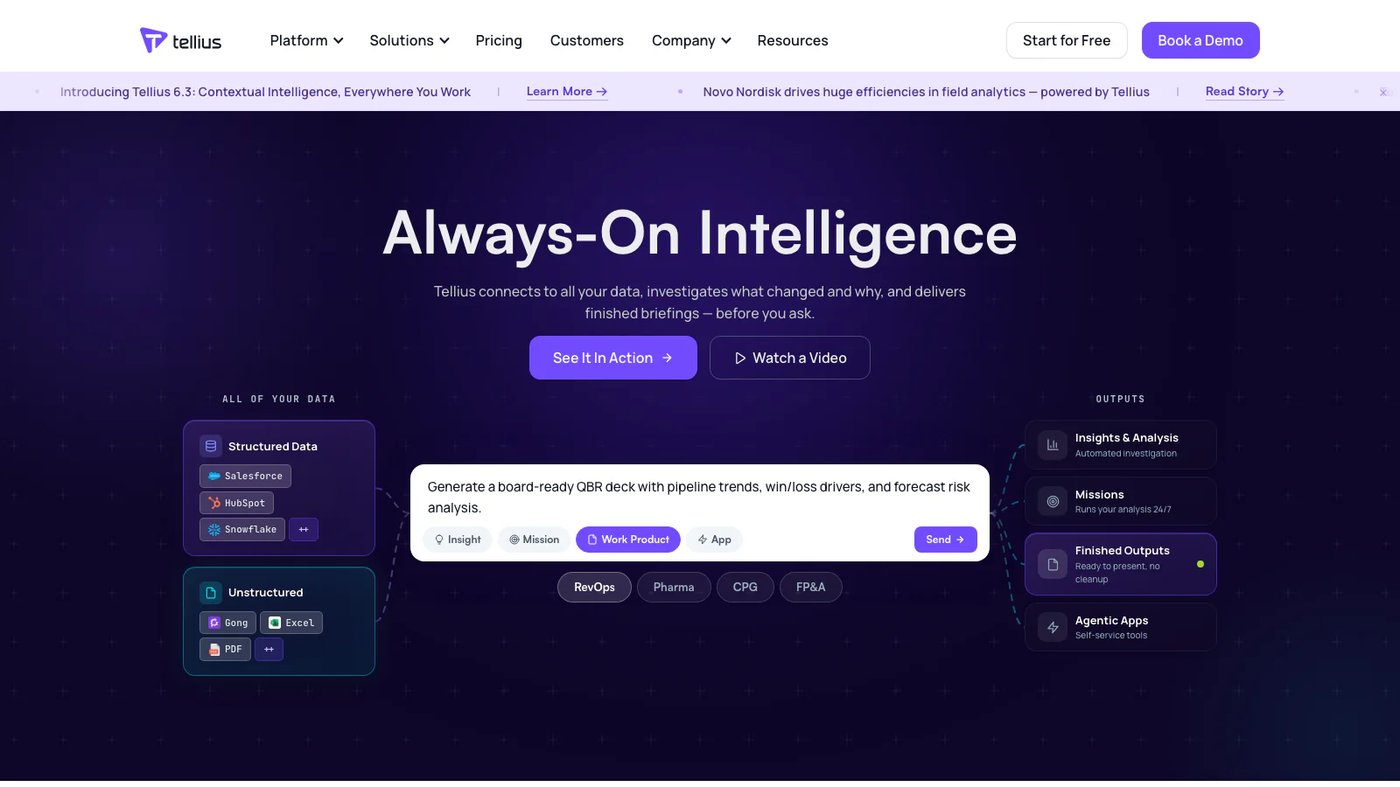 Tellius website homepage screenshot