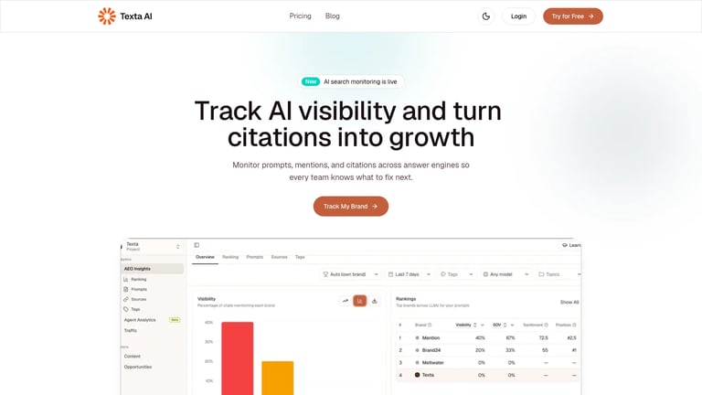 Texta website homepage screenshot