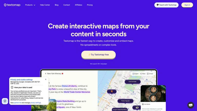 Textomap website homepage screenshot