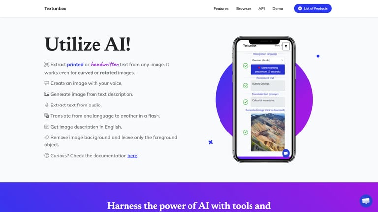 Textunbox website homepage screenshot