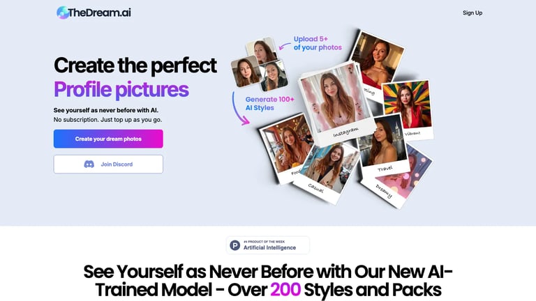 TheDream.ai website homepage screenshot