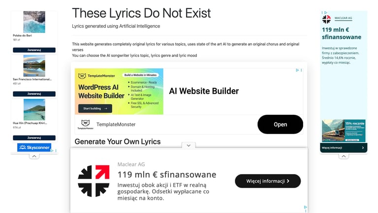 These Lyrics Do Not Exist website homepage screenshot