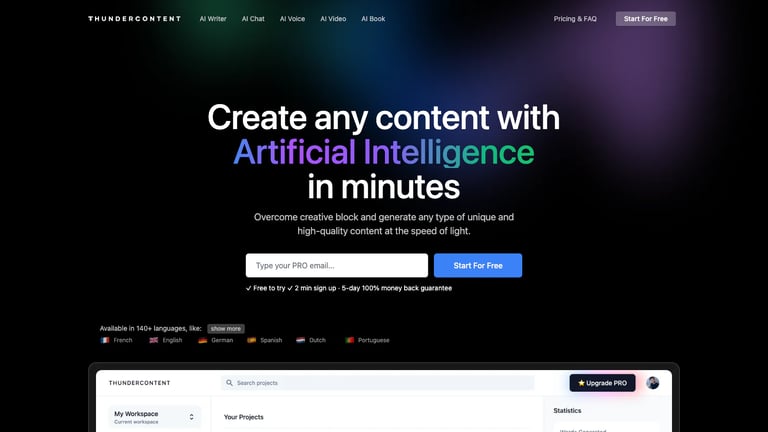 Thundercontent website homepage screenshot