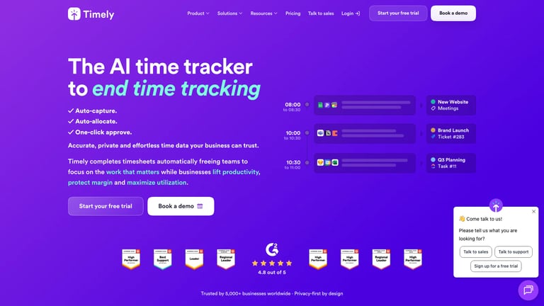 Timely website homepage screenshot