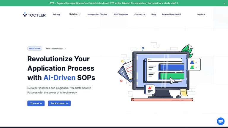 Tootler website homepage screenshot