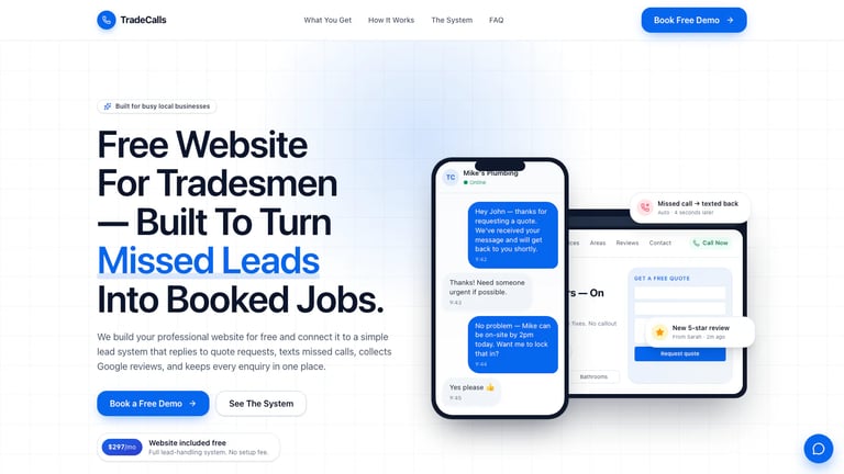 TradeCalls website homepage screenshot