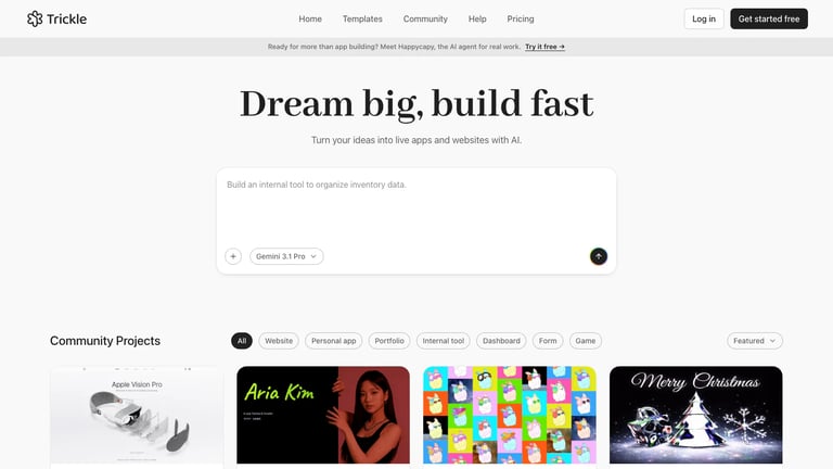 Trickle website homepage screenshot