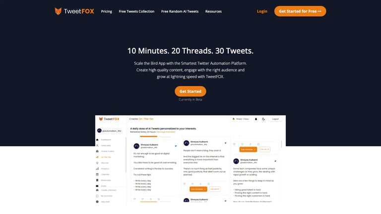 TweetFOX website homepage screenshot