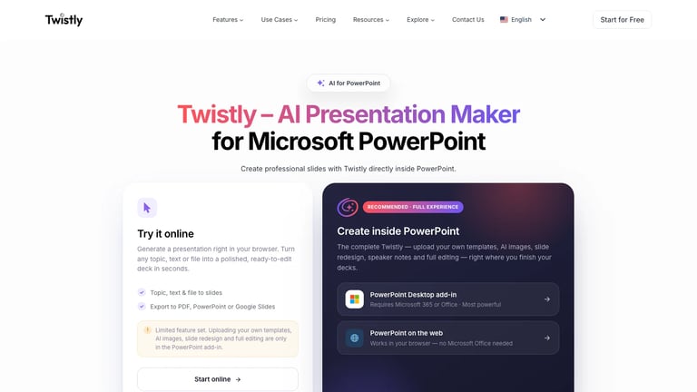 Twistly website homepage screenshot