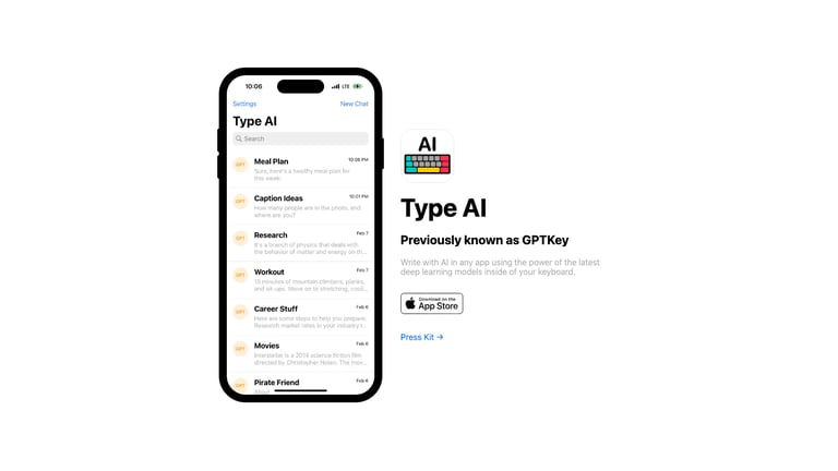 Type AI website homepage screenshot