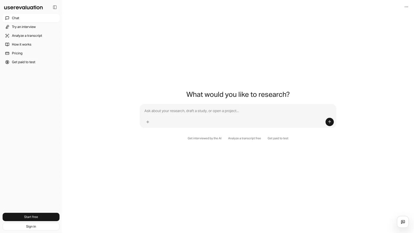 User Evaluation website homepage screenshot