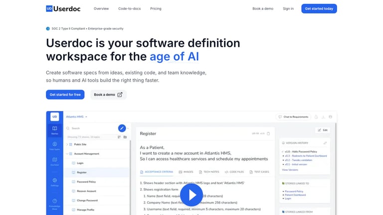Userdoc website homepage screenshot
